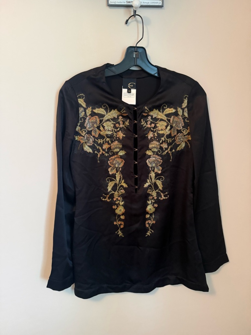Roberto Cavalli Black Silk Floral Blouse